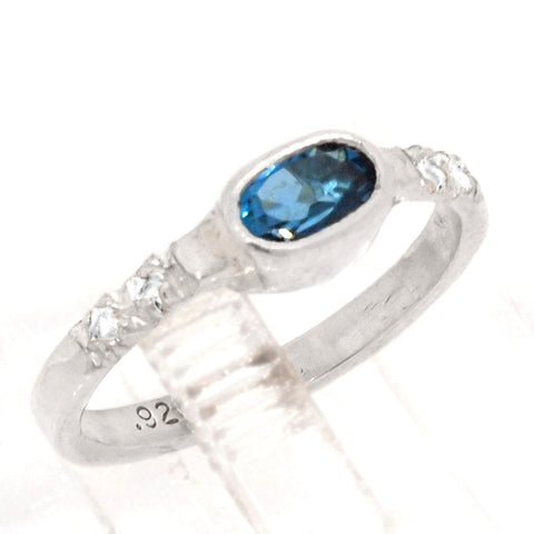 London Blue Topaz & White Zircon Ring (size 5)