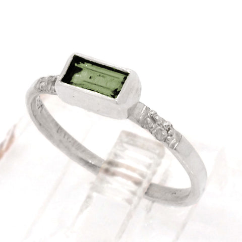 Green Tourmaline & White Sapphires Ring (size 6)