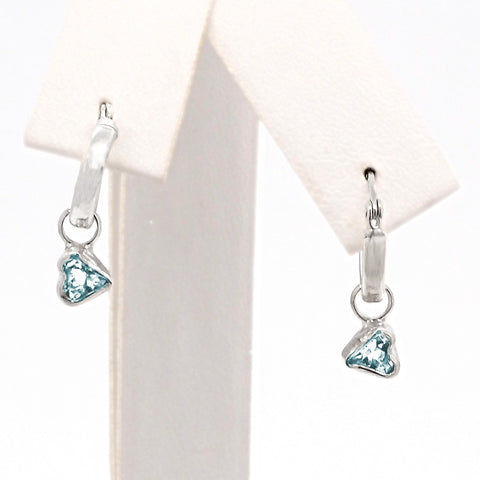 Small Hoops with Aquamarine Heart