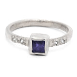 Ceylon Sapphire & White Zircon Ring (size 7)