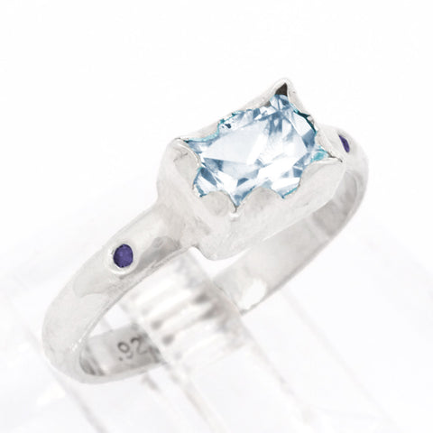 Sky Blue Topaz & Diamonds Ring (size 7)