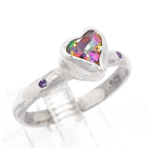 Mystic Topaz Heart & Amethyst Ring (size 8)